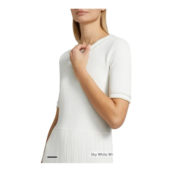 Elie Tahari White Robin Pearl Embellished Midi Sweater Dress Size Large - Picture 6 of 13